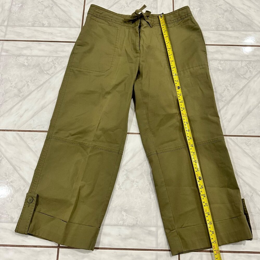 J.Jill Olive Green Wide Leg Ankle Pants Womens 6 Casual Lagenlook Relaxed Fit - Picture 2 of 8